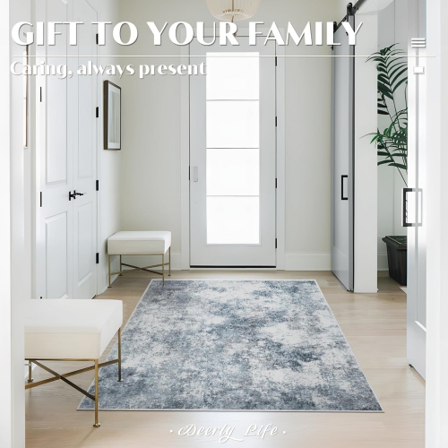 4' x 6' Washable Bedroom Rug Indoor Non-Slip, Deerly Modern Abstract Area Rug, Washable Bathroom Carpet for Front Door Entrance Kitchen Laundry Room