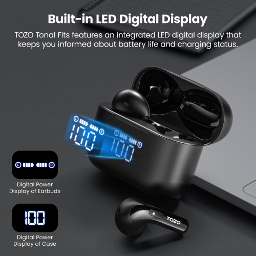 TOZO T21 Wireless Earbuds 5.3 Bluetooth Headphone in Ear with Dual Mic Noise Cancelling IPX8 Waterproof 44H Playback Stereo Sound with Power Display