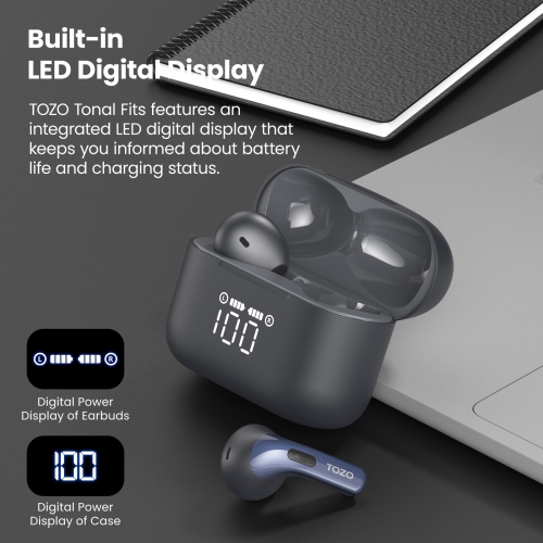 TOZO T21 Wireless Earbuds 5.3 Bluetooth Headphone in Ear with Dual Mic Noise Cancelling IPX8 Waterproof 44H Playback Stereo Sound with Power Display
