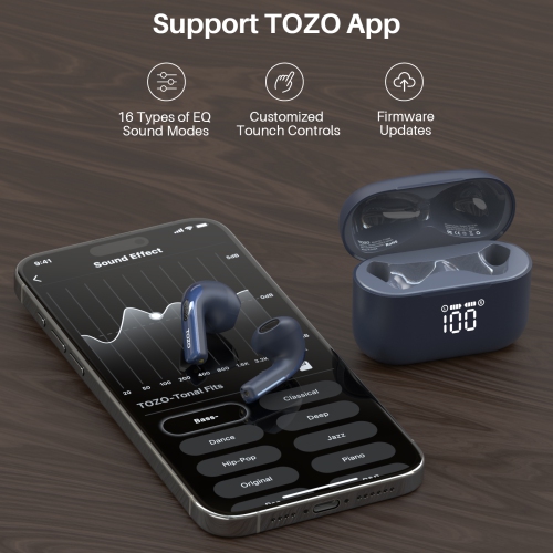 TOZO T21 Wireless Earbuds 5.3 Bluetooth Headphone in Ear with Dual Mic Noise Cancelling IPX8 Waterproof 44H Playback Stereo Sound with Power Display