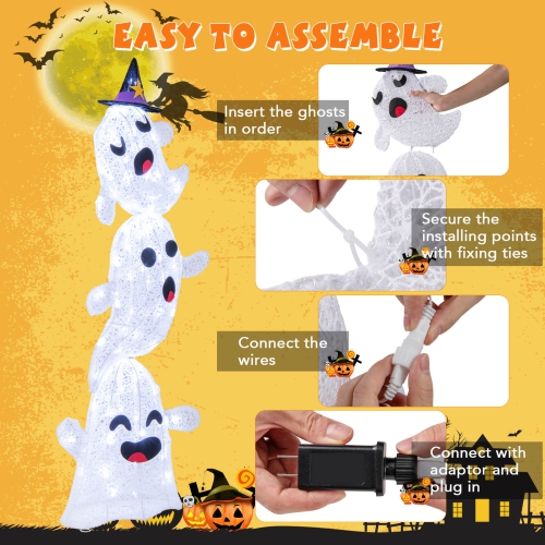 Décorations lumineuses d’Halloween fantômes de 4 pi avec lumières à DEL intégrées pour l’extérieur