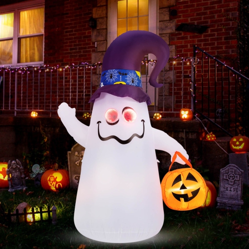 6 Ft Halloween Inflatables Cute Ghost with Jack-O-Lantern & Witch Hat