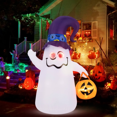 6 Ft Halloween Inflatables Cute Ghost with Jack-O-Lantern & Witch Hat