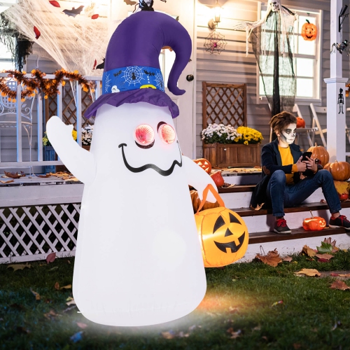 6 Ft Halloween Inflatables Cute Ghost with Jack-O-Lantern & Witch Hat
