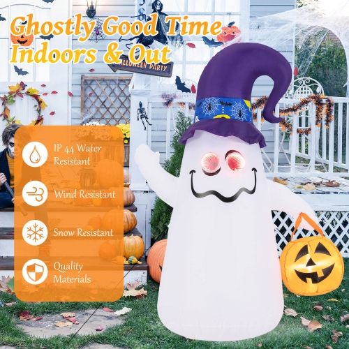 6 Ft Halloween Inflatables Cute Ghost with Jack-O-Lantern & Witch Hat
