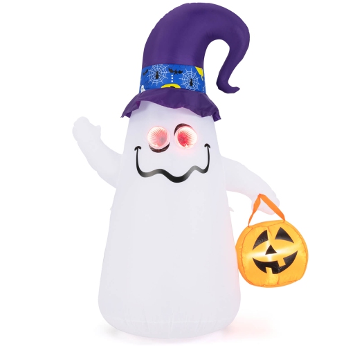6 Ft Halloween Inflatables Cute Ghost with Jack-O-Lantern & Witch Hat