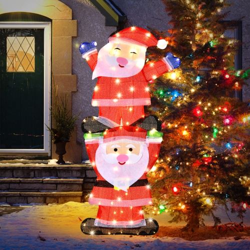 Costway Christmas Outdoor LED Double Santa Yard Sign W/ String Lights & 4 Stakes