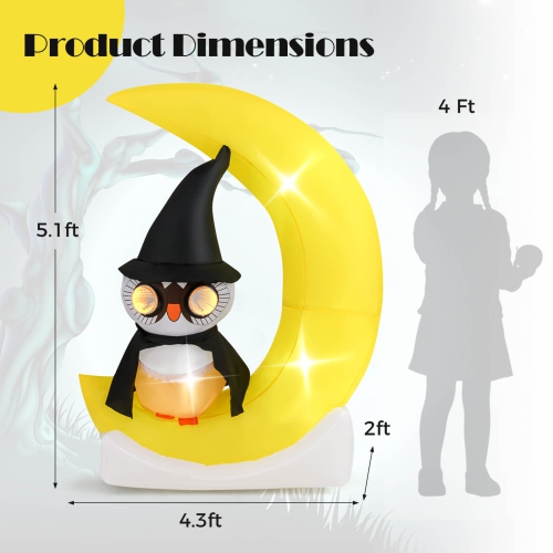 5.1 Ft Halloween Inflatables Blow up Cute Halloween Decoration with Witch Hat
