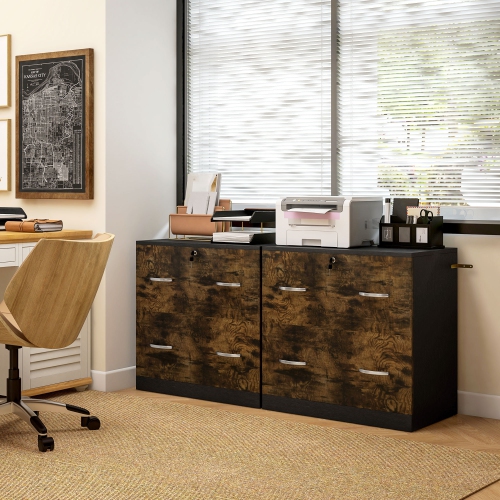 Vinsetto 2-Drawer Lateral Filing Cabinet with Lock, File Cabinet with Hanging Bar for Letter Size, Home Office, Rustic Brown