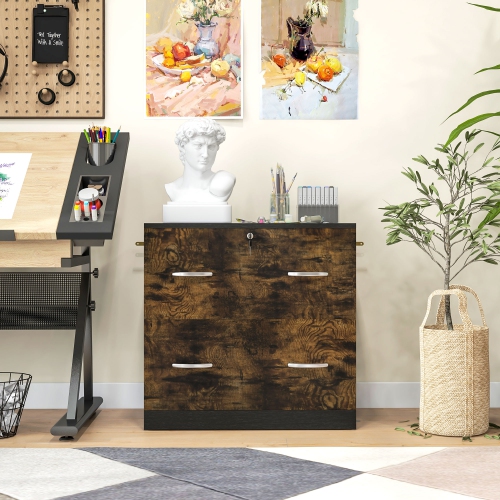 Vinsetto 2-Drawer Lateral Filing Cabinet with Lock, File Cabinet with Hanging Bar for Letter Size, Home Office, Rustic Brown