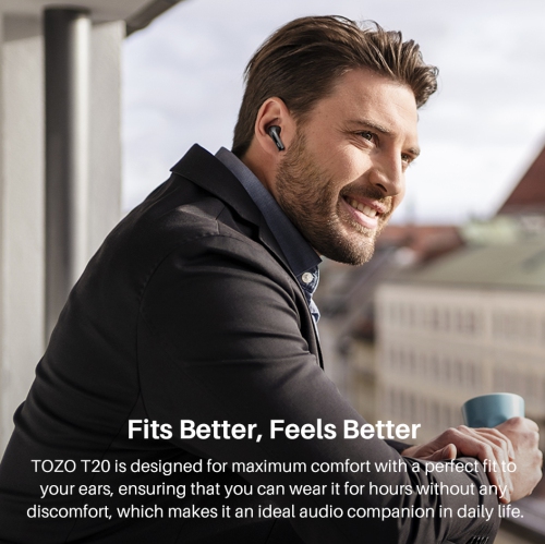 TOZO T20 Wireless Earbuds Bluetooth Headphones with LED Digital Display Built-in Mics Call Noise Cancelling -Black