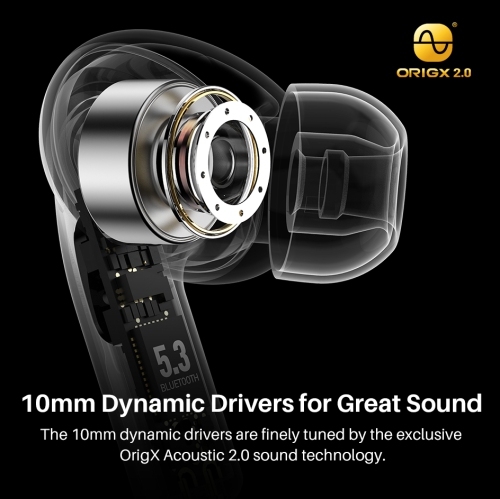 TOZO T20 Wireless Earbuds Bluetooth Headphones with LED Digital Display Built-in Mics Call Noise Cancelling -Black