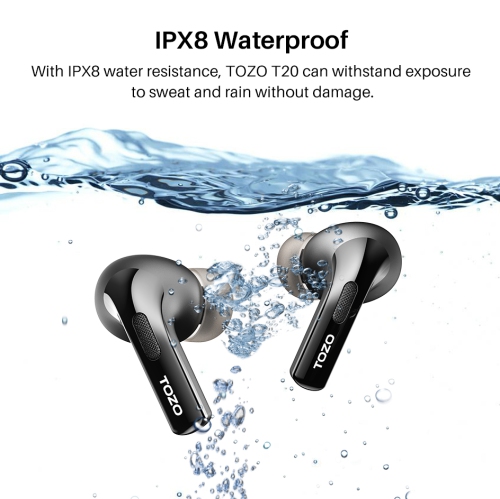 TOZO T20 Wireless Earbuds Bluetooth Headphones with LED Digital Display Built-in Mics Call Noise Cancelling -Black