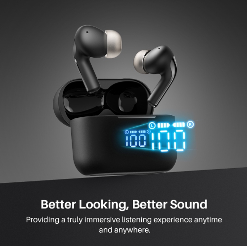 TOZO T20 Wireless Earbuds Bluetooth Headphones with LED Digital Display Built-in Mics Call Noise Cancelling -Black