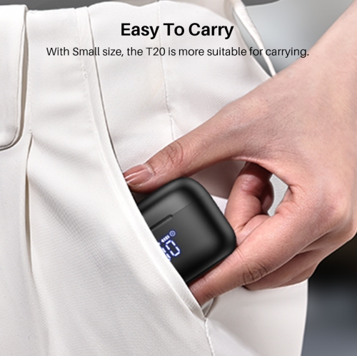 TOZO T20 Wireless Earbuds Bluetooth Headphones with LED Digital Display Built-in Mics Call Noise Cancelling -Black