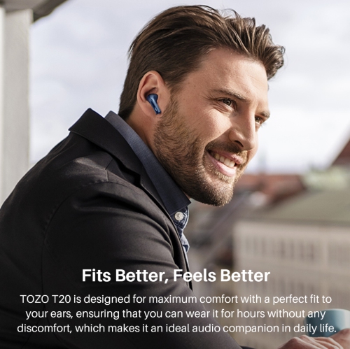 TOZO T20 Wireless Earbuds Bluetooth Headphones with LED Digital Display Built-in Mics Call Noise Cancelling -Blue