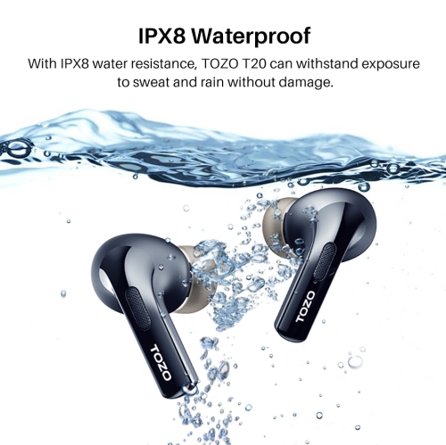 TOZO T20 Wireless Earbuds Bluetooth Headphones with LED Digital Display Built-in Mics Call Noise Cancelling -Blue