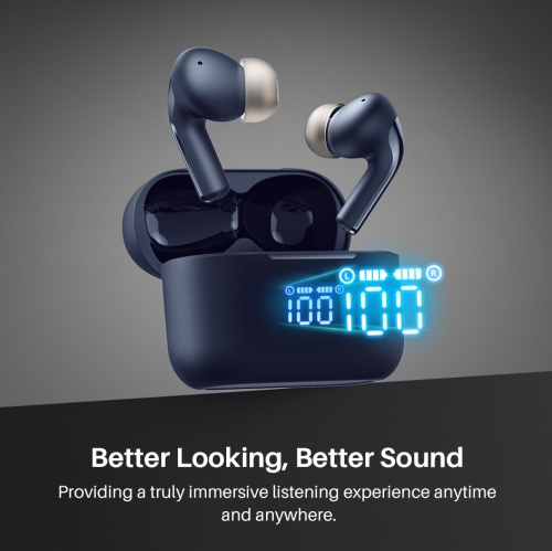 TOZO T20 Wireless Earbuds Bluetooth Headphones with LED Digital Display Built-in Mics Call Noise Cancelling -Blue