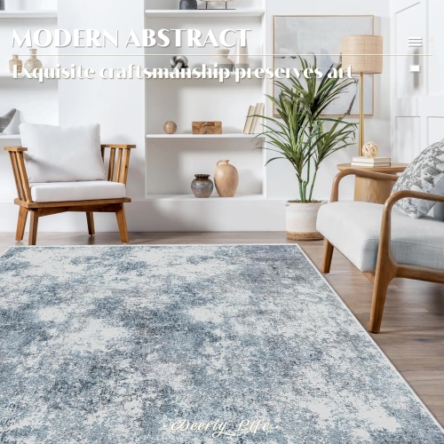 8' x 10' Washable Bedroom Rug Indoor Non-Slip, Modern Abstract Area Rug, Washable Bathroom Carpet for Front Door Entrance Kitchen Laundry Room Bath