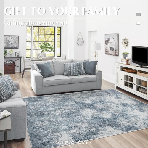 9' x 12' Washable Bedroom Rug Indoor Non-Slip, Modern Abstract Area Rug, Washable Bathroom Carpet for Front Door Entrance Kitchen Laundry Room Bath