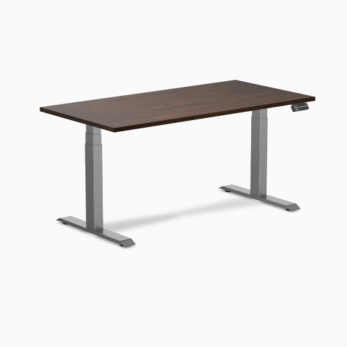 Desky Dual Rubberwood Sit Stand Desk - Dark Walnut / 60 x 30 inches / Space Grey