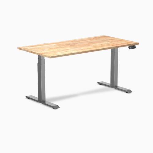 Desky Dual Rubberwood Sit Stand Desk - Natural Timber / 60 x 30 inches / Space Grey