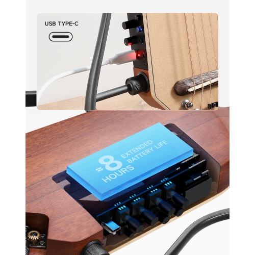 Donner HUSH-I PRO Acoustic-Electric Travel Guitar Kit with Inserted Sound Effects Natural