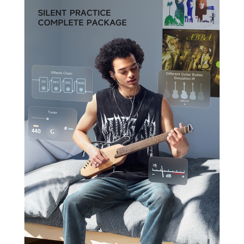 Donner HUSH-I PRO Acoustic-Electric Travel Guitar Kit with Inserted Sound Effects Natural