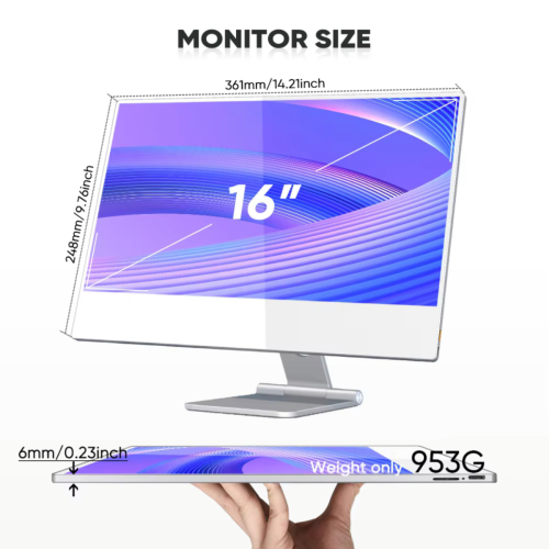 TUTT 16” Portable Touchscreen Monitor FHD IPS | Stand & Case | Built-in Speaker | Aluminum Frame