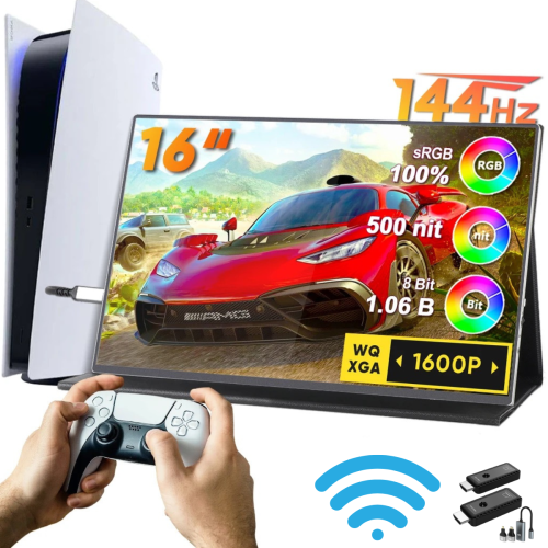 TUTT Wireless 16” Gaming Portable Monitor | 2.5K 144Hz FHD IPS | Borderless | Magnetic Case & VESA | Built-in Speaker | Premium Aluminum Alloy Techni