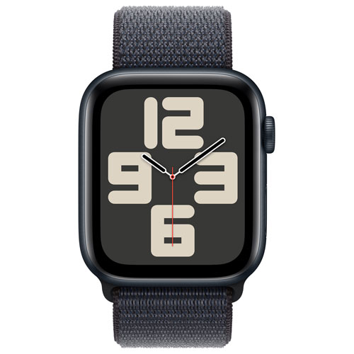 Apple Watch SE de 44 mm avec boîtier en aluminium minuit et bracelet sport à rabat encre