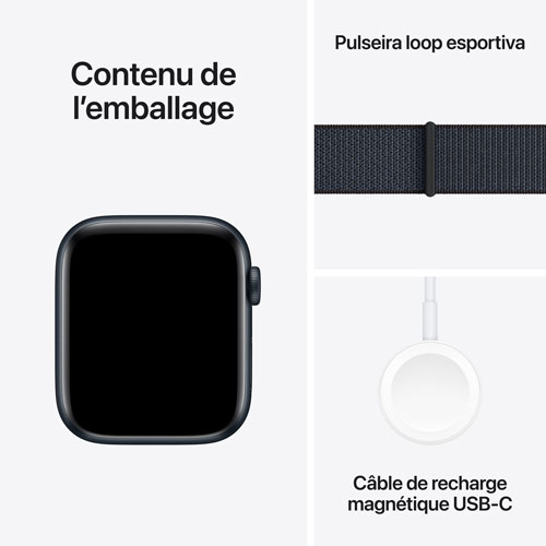 Apple Watch SE de 44 mm avec boîtier en aluminium minuit et bracelet sport à rabat encre