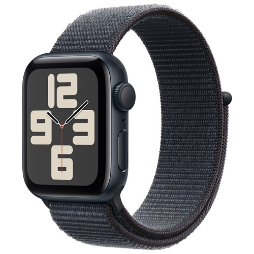 Apple Watch SE de 40 mm avec boîtier en aluminium minuit et bracelet sport à rabat encre