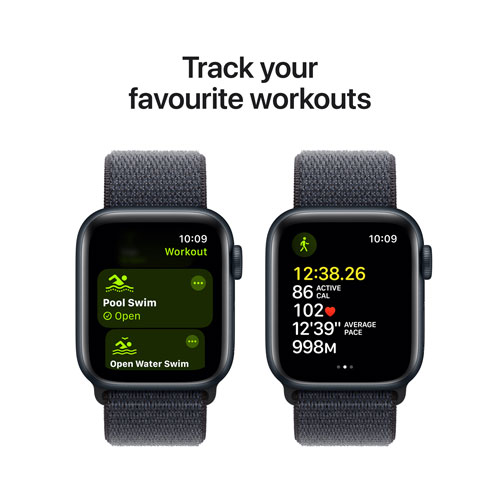 Apple Watch SE (GPS) de 40 mm avec boîtier en aluminium minuit et bracelet sport à rabat encre