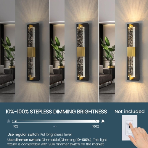 LED Wall Sconce Light: 19 Inch Black & Gold Modern Sconces Wall Lighting 3000K Dimmable Crystal Wall Lamps Indoor Bathroom Sconce Wall Mount Light