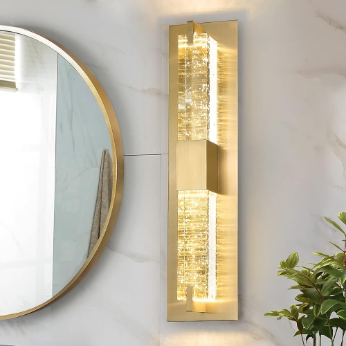 LED Wall Sconce Light: 19 Inch Gold Modern Sconces Wall Lighting 3000K Dimmable Crystal Wall Lamps Indoor Bathroom Sconce Wall Mount Light Fixtures