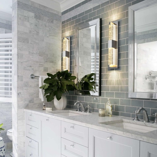 LED Wall Sconce Light: 19 Inch Nickel Modern Sconces Wall Lighting 3000K Dimmable Crystal Wall Lamps Indoor Bathroom Sconce Wall Mount Light Fixtures