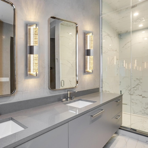 LED Wall Sconce Light: 19 Inch Nickel Modern Sconces Wall Lighting 3000K Dimmable Crystal Wall Lamps Indoor Bathroom Sconce Wall Mount Light Fixtures