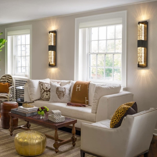 LED Wall Sconce Light: 19 Inch Black Modern Sconces Wall Lighting 3000K Dimmable Crystal Wall Lamps Indoor Bathroom Sconce Wall Mount Light Fixtures