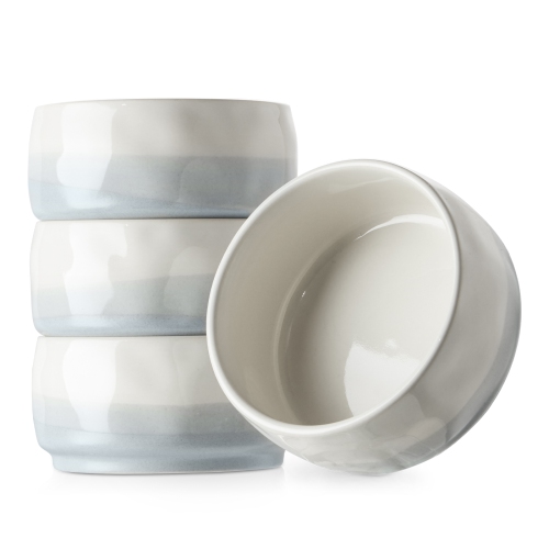 DOWAN  Ceramic Soup Bowls 4.5-Inch Cereal Bowls 14 OZ Small Bowls, Set Of 4 & White In Light Blue