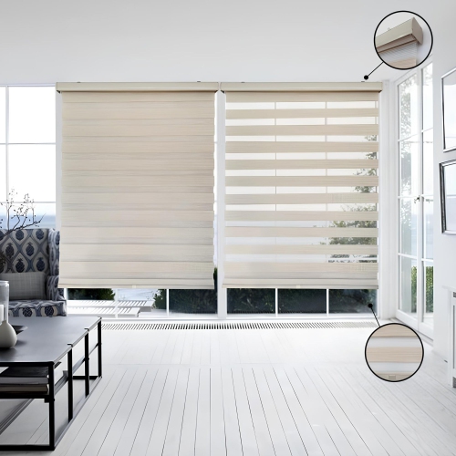 ITY Olivia Stone – abat-jour de fenêtre de 18 x 84 po sans fil, beige