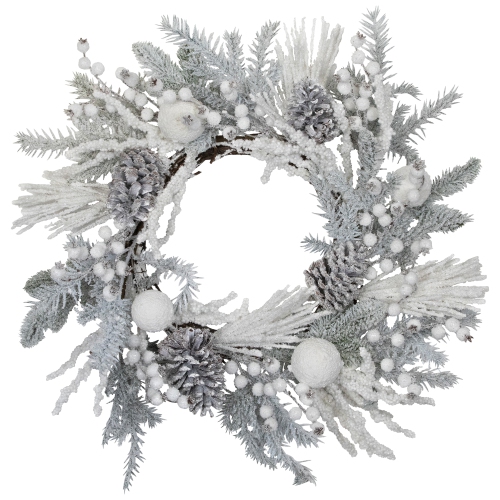 NORTHLIGHT  Flocked Berries And Pinecones Artificial Pine Christmas Wreath - 26" - Unlit
