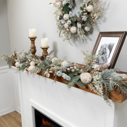 Glittered Mixed Foliage with Ornaments Artificial Christmas Garland - 6' x 7" - Unlit