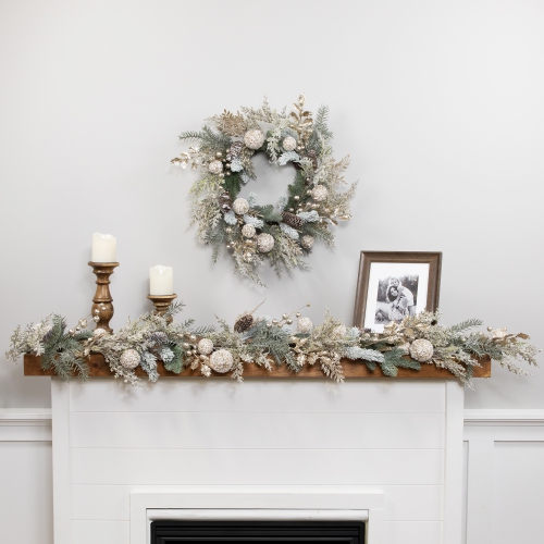 Glittered Mixed Foliage with Ornaments Artificial Christmas Garland - 6' x 7" - Unlit
