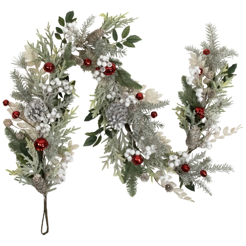 NORTHLIGHT  Frosted Pinecones And Berries Artificial Christmas Garland - 6' X 8" - Unlit