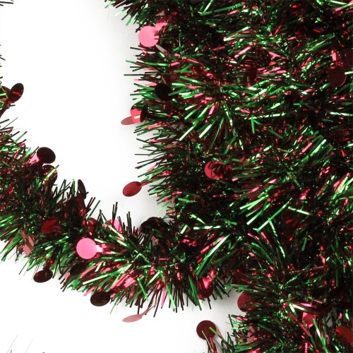 Polka Dot Commercial Length Christmas Tinsel Garland - 50' x 2.5" - Red and Green - Unlit