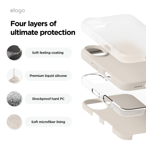 Elago compatible avec l’étui iPhone 16, étui en silicone liquide de qualité supérieure, couverture de protection complète du corps, antichoc,