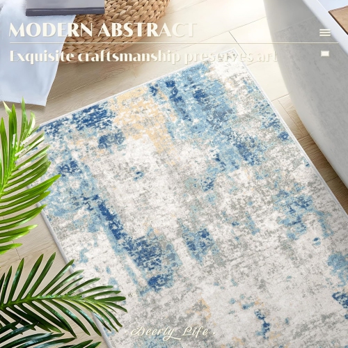 4' x 6' Washable Bedroom Rug Indoor Non-Slip, Modern Abstract Area Rug, Washable Bathroom Carpet for Front Door Entrance Kitchen Laundry Room Bath