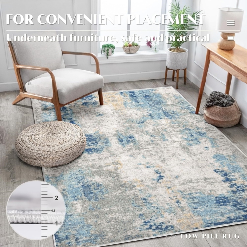 4' x 6' Washable Bedroom Rug Indoor Non-Slip, Modern Abstract Area Rug, Washable Bathroom Carpet for Front Door Entrance Kitchen Laundry Room Bath