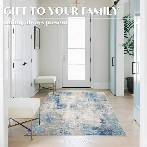 4' x 6' Washable Bedroom Rug Indoor Non-Slip, Modern Abstract Area Rug, Washable Bathroom Carpet for Front Door Entrance Kitchen Laundry Room Bath